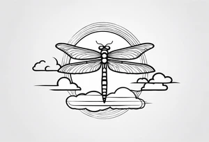 cloud and sun with small dragonfly tattoo idea