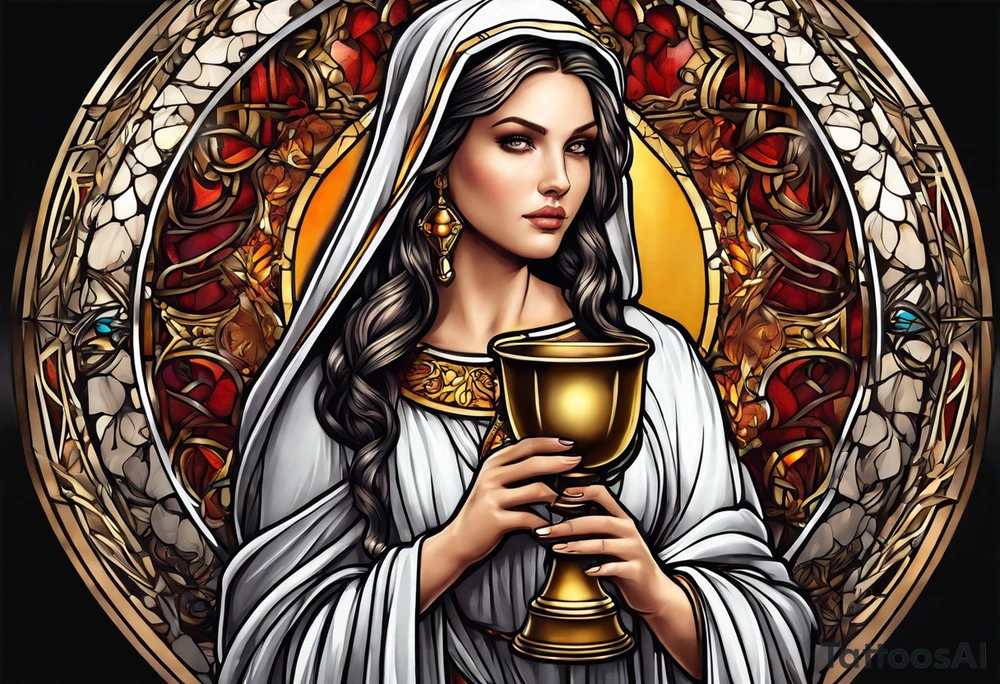 Female saint holding a chalice tattoo idea