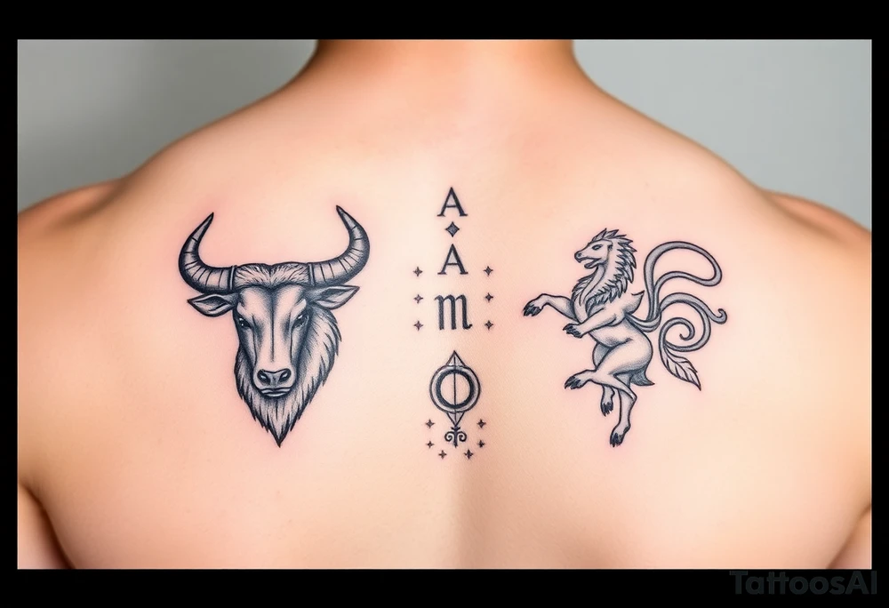 Male forearm combining Taurus and Aquarius tattoo idea
