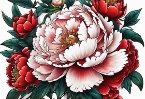 Red peony with a pearl necklace and a rabbit tattoo idea
