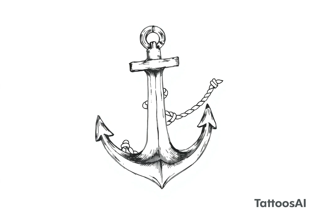 weathered anchor wrapped in nautical rope with sea waves tattoo idea