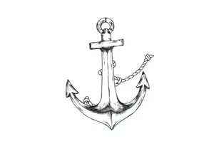 weathered anchor wrapped in nautical rope with sea waves tattoo idea