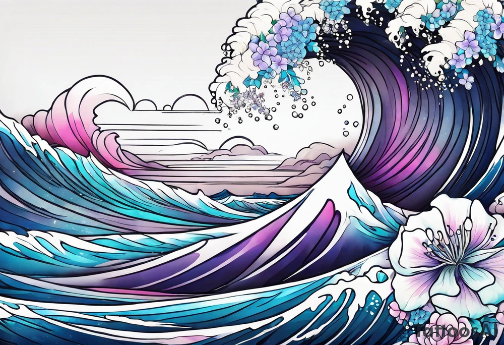 ocean wave with lupin flower and fireweed tattoo idea