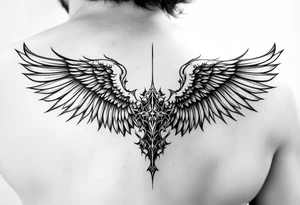 Angel on shoulder with wings going over chest and shoulder blade tattoo idea