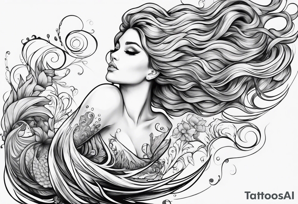 Wildly flowing mermaid hair tattoo idea