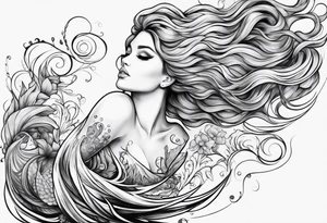 Wildly flowing mermaid hair tattoo idea