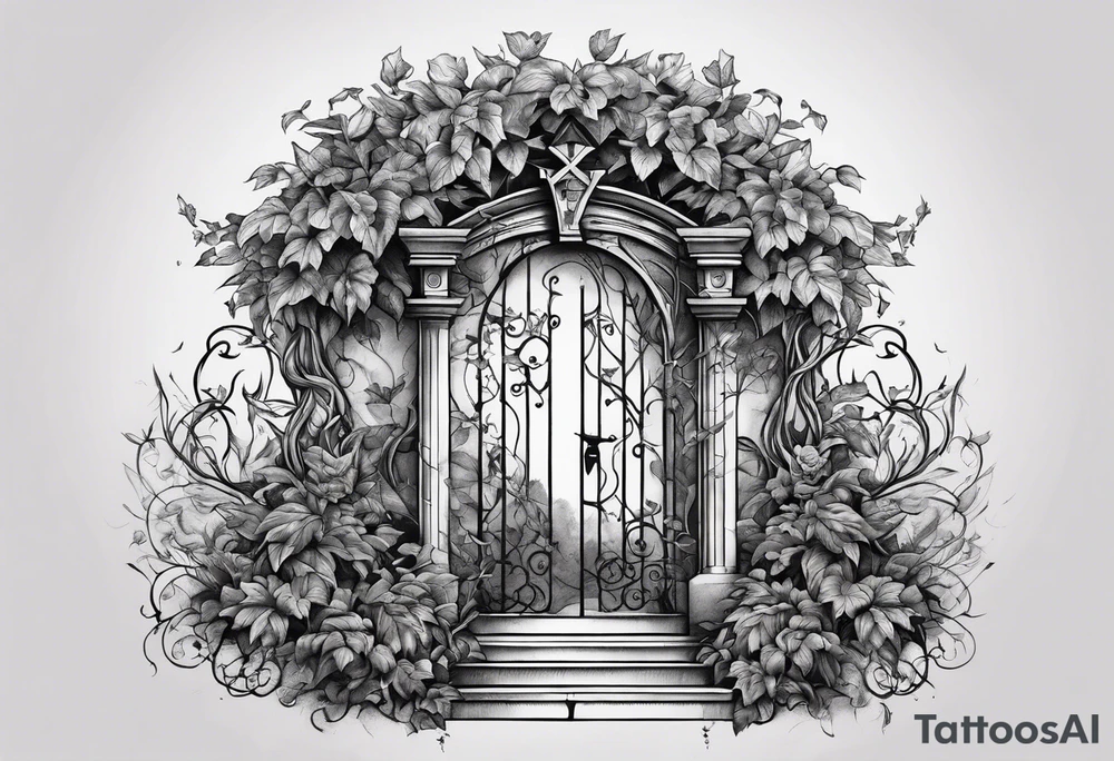 Leafy vines with grave yard tattoo idea