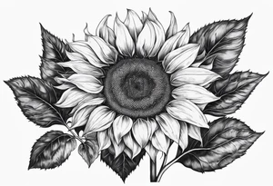 Sunflower realistic black and white fine line detailed tattoo idea
