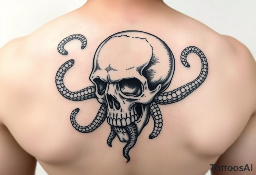 Skull with octopus coming out tattoo idea
