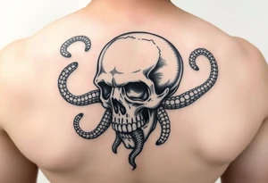 Skull with octopus coming out tattoo idea