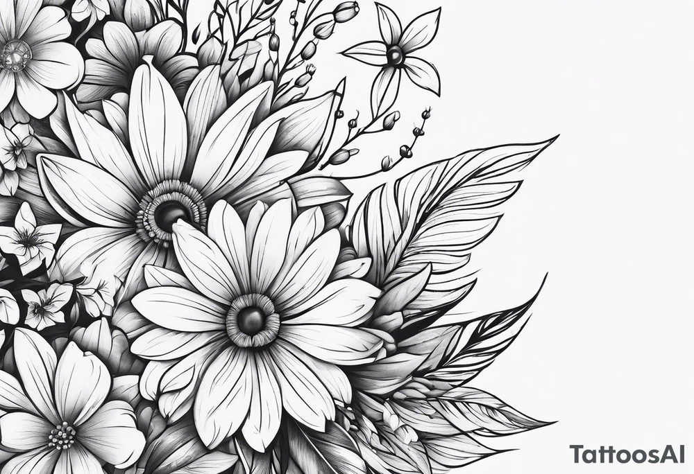 paw print and wild flowers tattoo idea