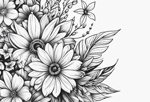 paw print and wild flowers tattoo idea