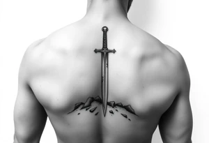 realistic sword in the ground on forearm tattoo idea