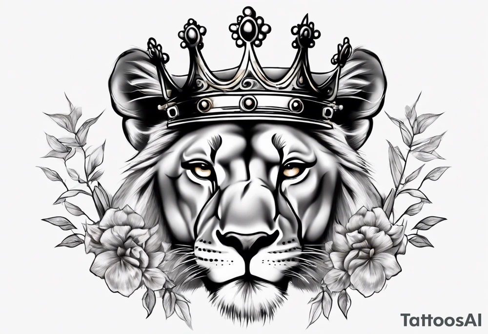 lioness with a crown tattoo idea