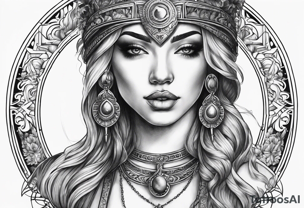 Blind folded goddess with libra and dagger tattoo idea