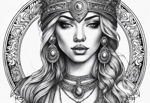 Blind folded goddess with libra and dagger tattoo idea