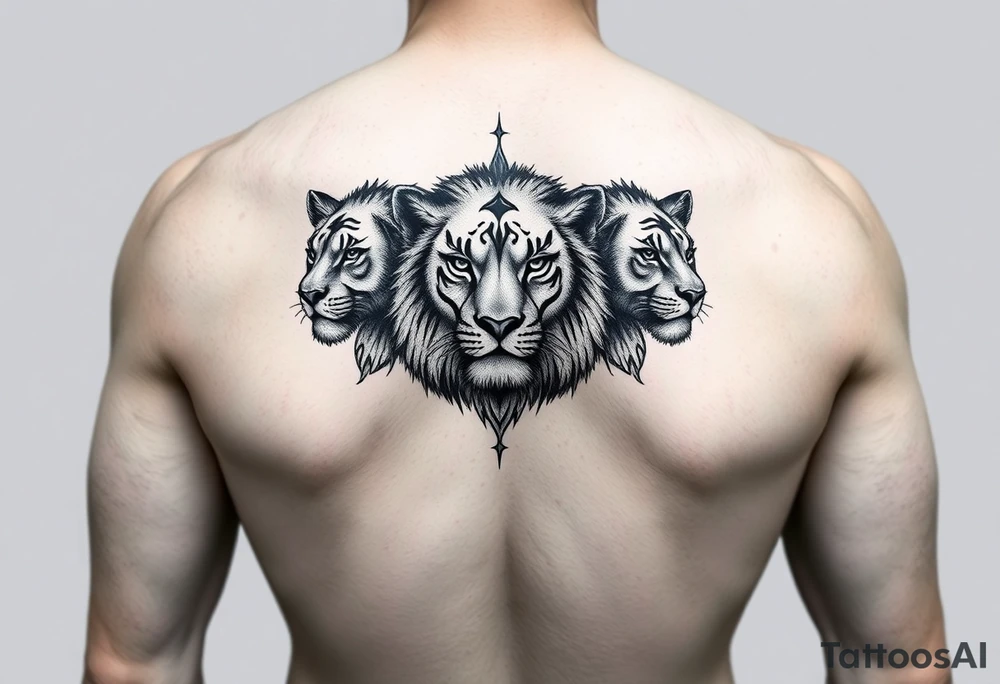 3lions on the front torso large tattoo idea