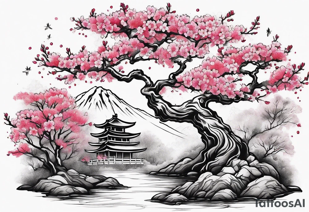 cherry blossom forest tattoo idea
