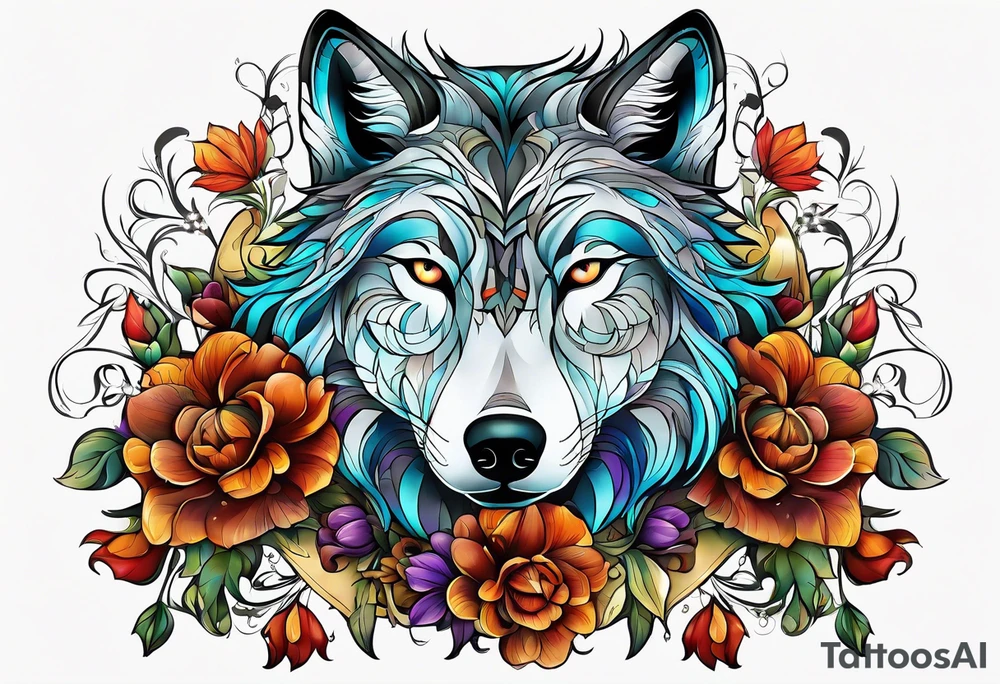 Wolf céleste, flower tattoo idea