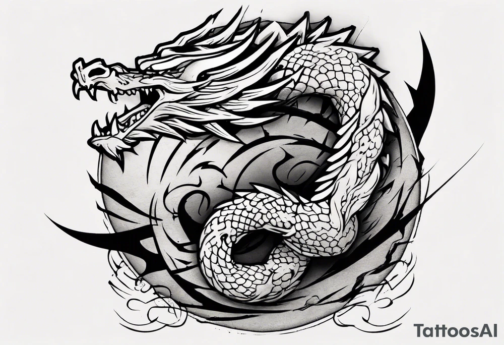 Powerful tattoo writing Jiu-Jitsu with Strong shadows and lines and dragon around for arm tattoo tattoo idea
