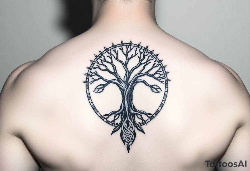 tree of life with circle of runes tattoo idea
