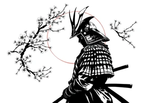 noble samurai warrior silhouette at sunset with cherry blossoms tattoo idea