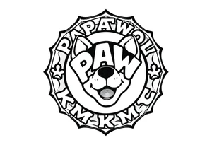 Paw Patrol Badge with footprints chasing letters KMC around the outside staggered tattoo idea
