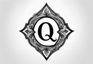 A spade symbol with the letter "Q" embedded in the center. tattoo idea