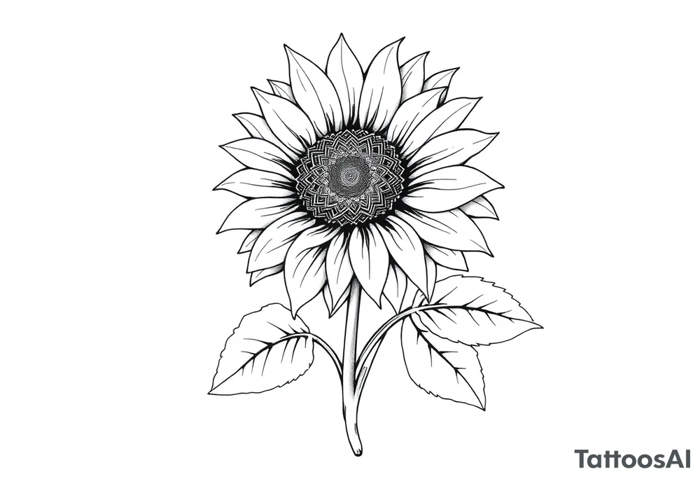 Sunflower with stem and leaves tattoo idea