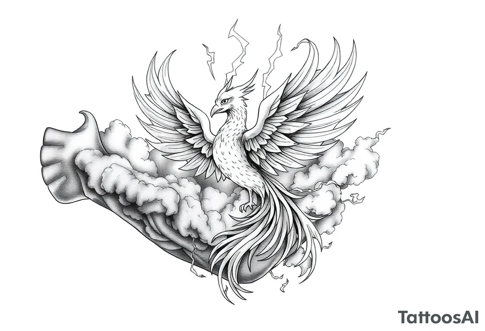 There should be clouds, and within the clouds, a phoenix surrounded by lightning.” tattoo idea