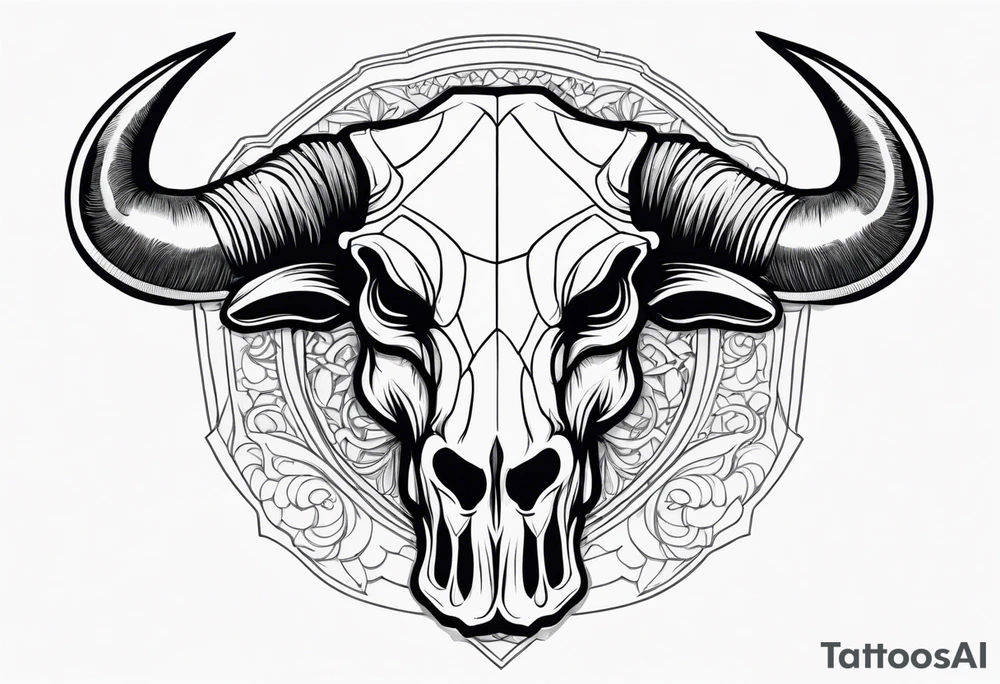 skull of a bull with a line frame, realistic tattoo idea