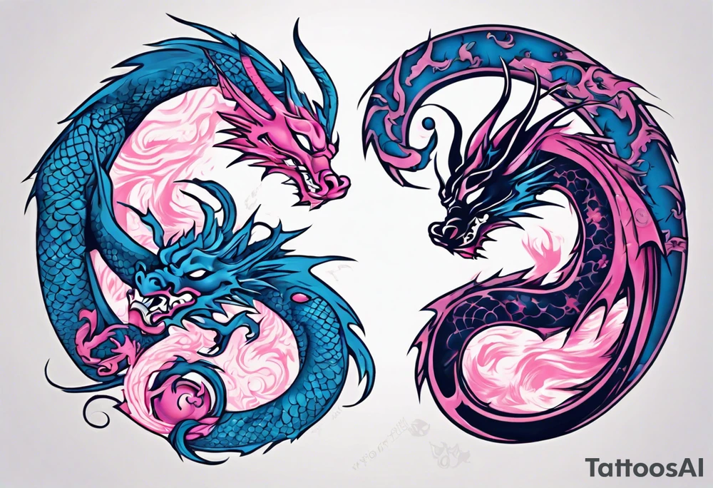 blue ying pink yang dragons tattoo idea