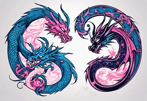 blue ying pink yang dragons tattoo idea
