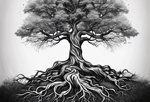 a tree with roots with the text of "Deep roots are not reached by the frost." around it tattoo idea