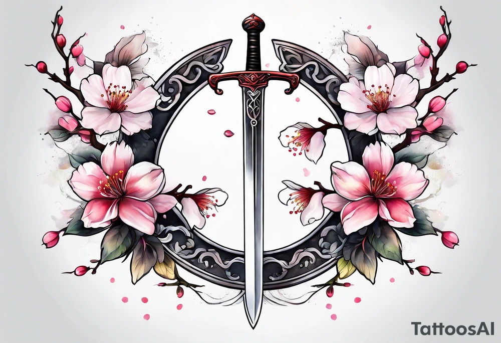 Sword 
and cherry blossom tattoo idea