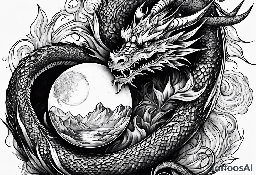 dragon holding orb tattoo idea