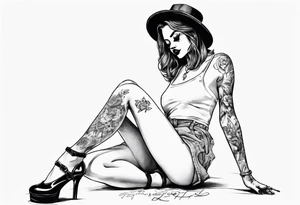 A girl in heels sits on the floor with her legs wide open tattoo idea