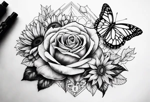 Flower : rose , sunflower, camera, small butterfly tattoo idea
