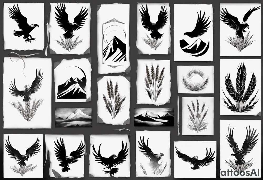mountains wheat eagle tattoo idea