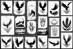 mountains wheat eagle tattoo idea