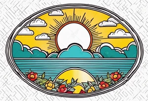 sunshine with rays
and clouds
old school vintage simple traditional design 

bold color simple tattoo idea