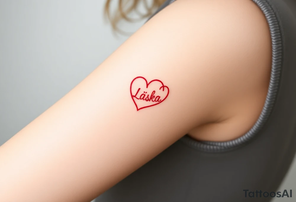 An infinity symbol, one loop forming a heart shape, with the word "Láska" in deep red blending into the design tattoo idea