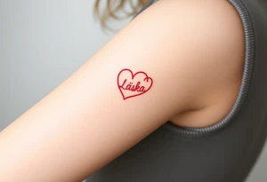 An infinity symbol, one loop forming a heart shape, with the word "Láska" in deep red blending into the design tattoo idea