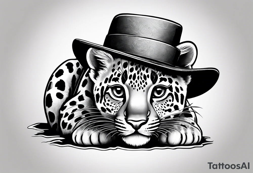 baby leopard walking with a hat tattoo idea