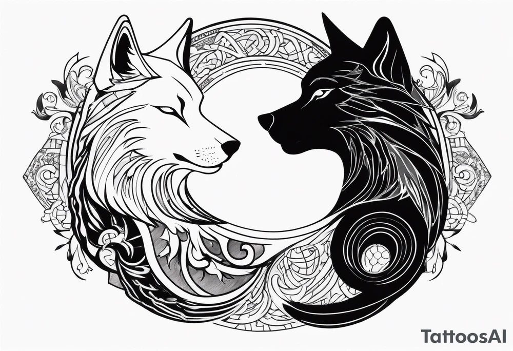 Wolf and cat yinyang tattoo idea
