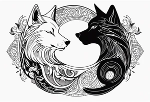 Wolf and cat yinyang tattoo idea