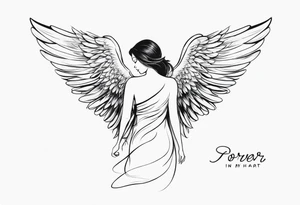 Angel with quote 
forever in my heart tattoo idea