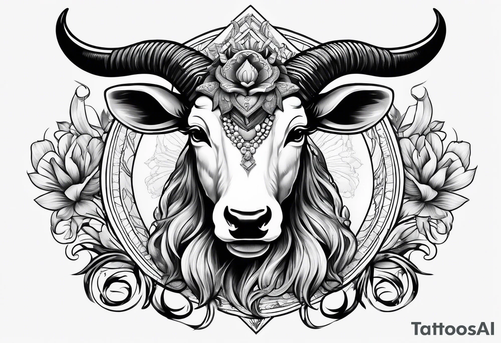 Headshot of capricorn seagoat tattoo idea