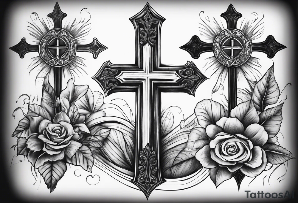 3 crosses with shading and a quote around it tattoo idea