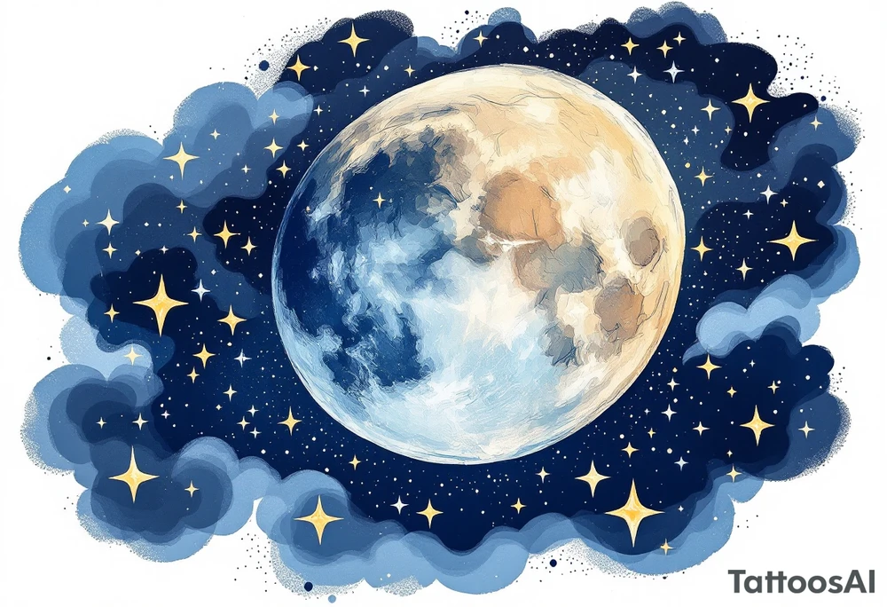 Moon and stars in sky tattoo idea